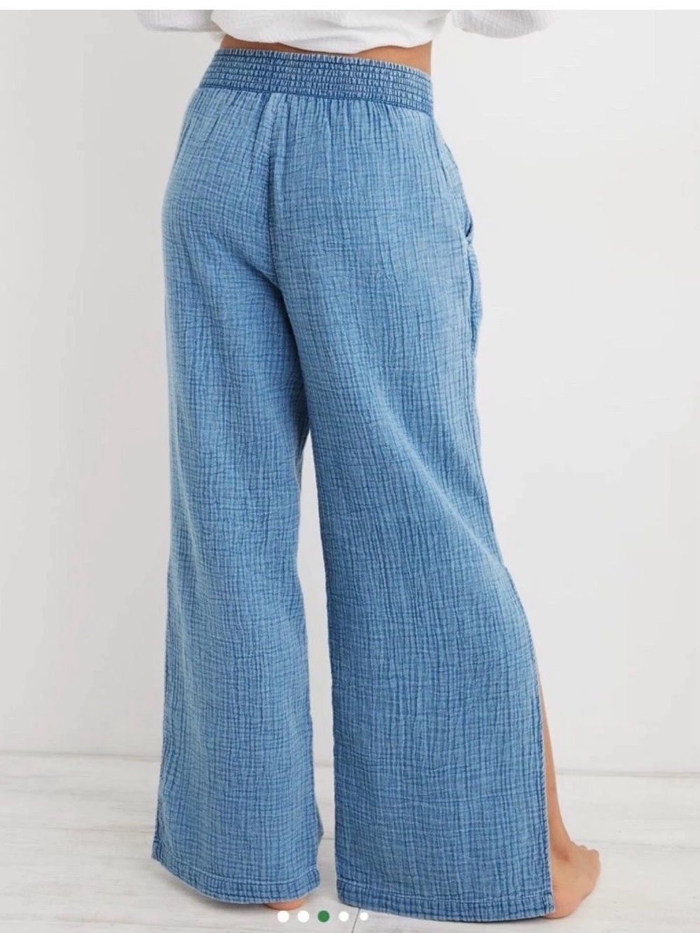 Women’s L Aerie Gauzy High Waisted Paint Split Hem Wide Leg Large 100% Cotton - Picture 7 of 9